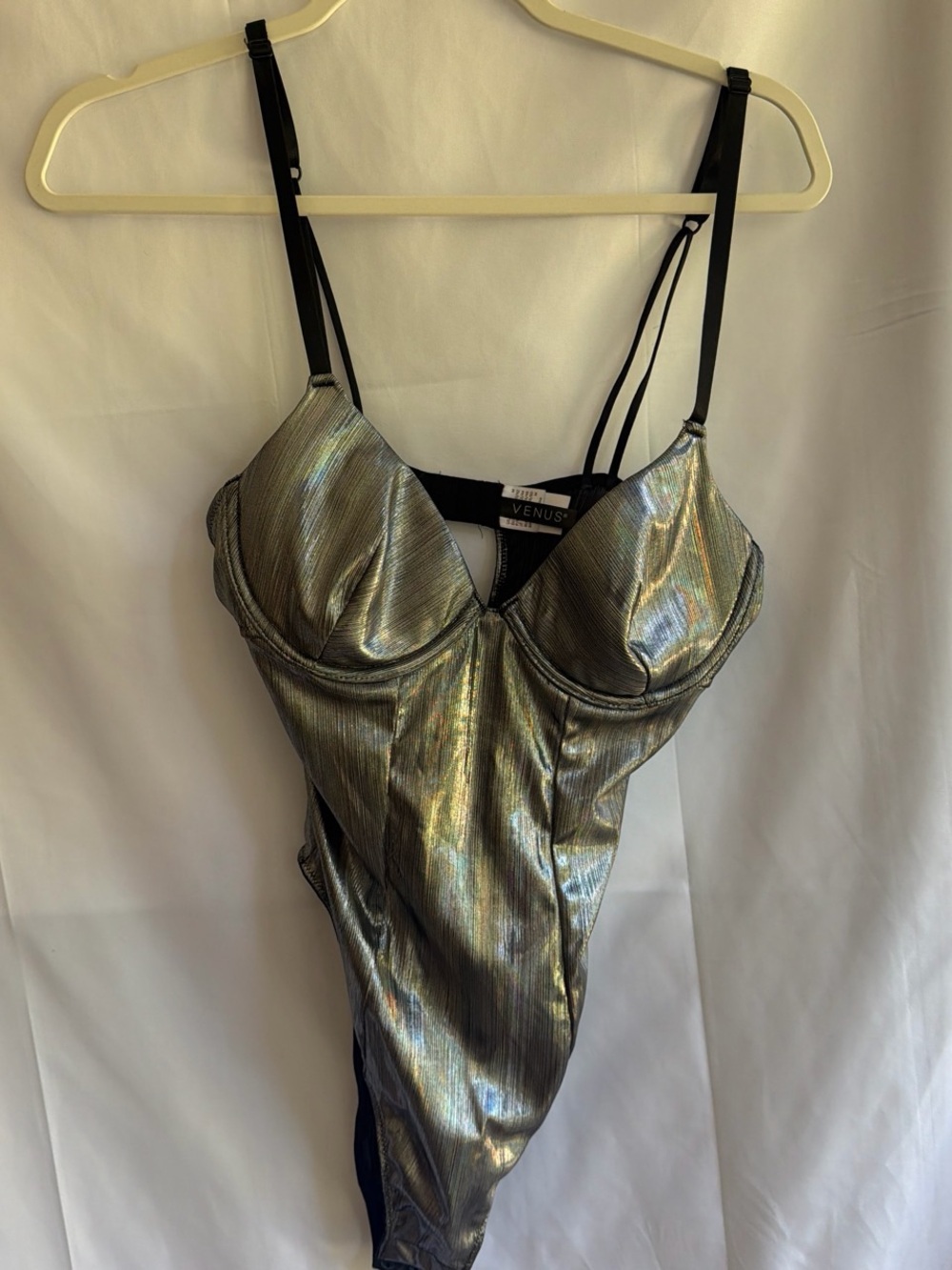 VENUS Iridescent Metallic Silver One-Piece Bodysuit